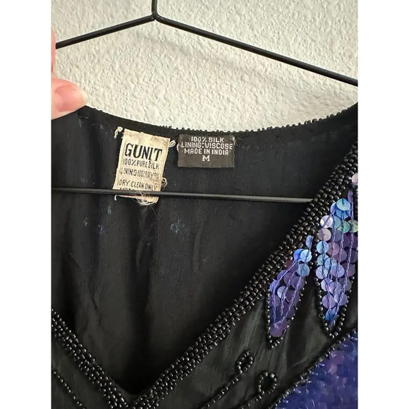 Vintage 70s/80s BUTTERFLY Bluish purple sequin and beaded cape blouse top Sz M - Picture 10 of 15